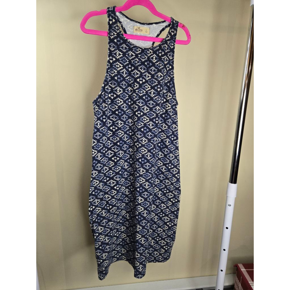 Women's Hollister Blue Off-white Geometric Racerback Midi Dress Size L
